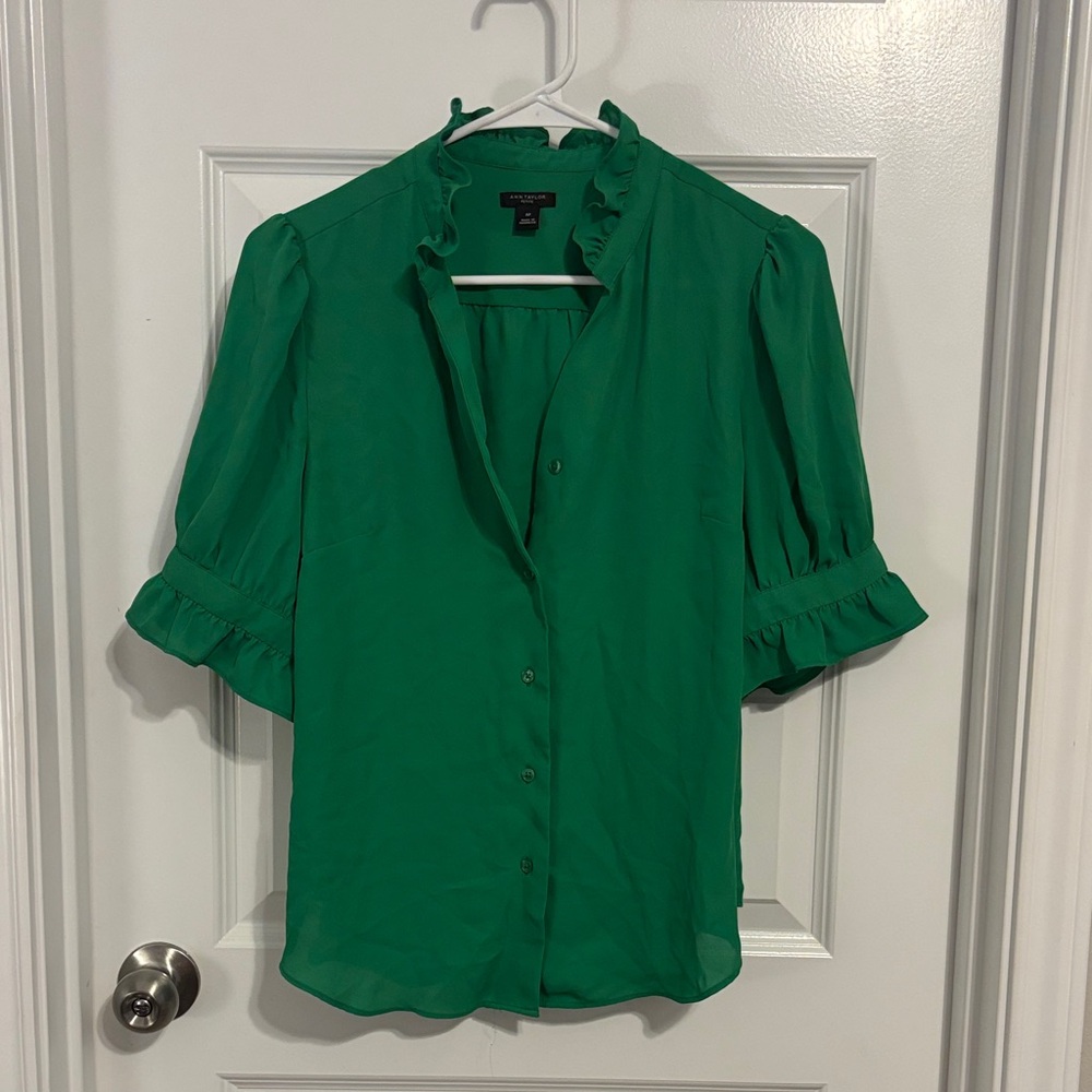 Ann Taylor Vibrant Green Ruffle Blouse